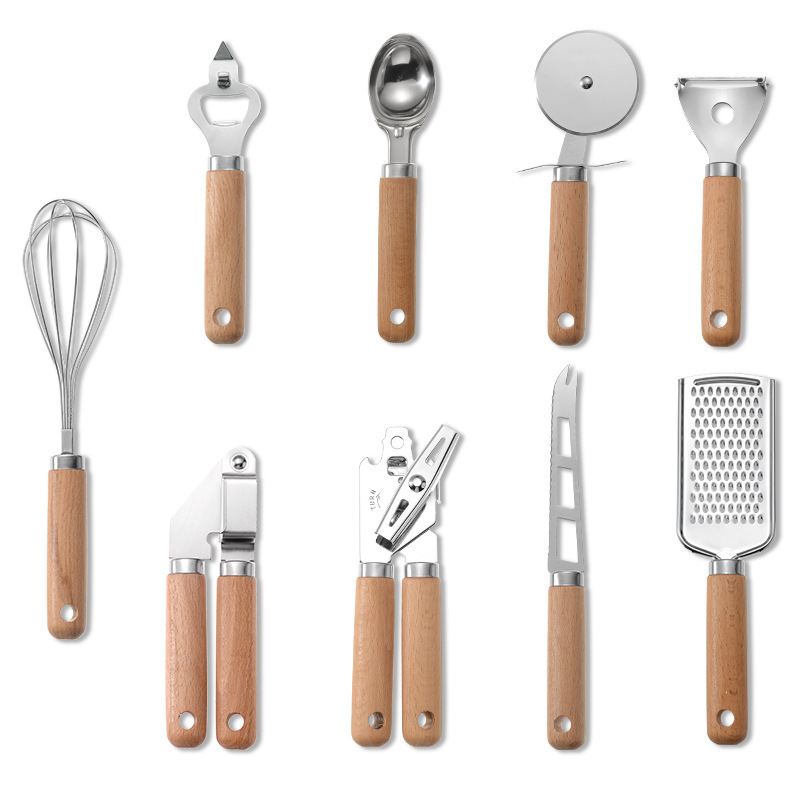 Kitchen Gadgets For Gifts - ชุดอุปกรณ์ครัวและเครื่องมือทำครัว 9 ชิ้น ชุดของขวัญเครื่องมือครัวและอุปกรณ์ครัว ชุดอุปกรณ์ครัวสแตนเลสพร้อมด้ามจับไม้
