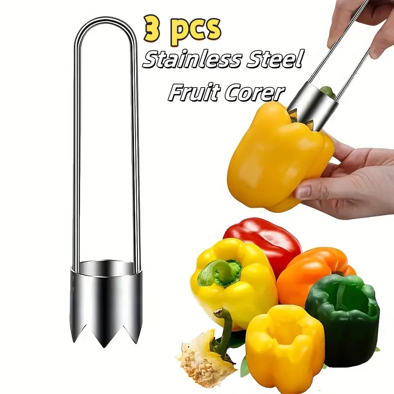 Apple Corer Slicer - เครื่องมือคว้านผลไม้และผักสแตนเลส, อุปกรณ์กำจัดแกนผลไม้ที่มีประสิทธิภาพสำหรับแอปเปิ้ล พริก มะเขือเทศ แตงกวา, อุปกรณ์ครัวใช้งานง่ายสำหรับบ้าน