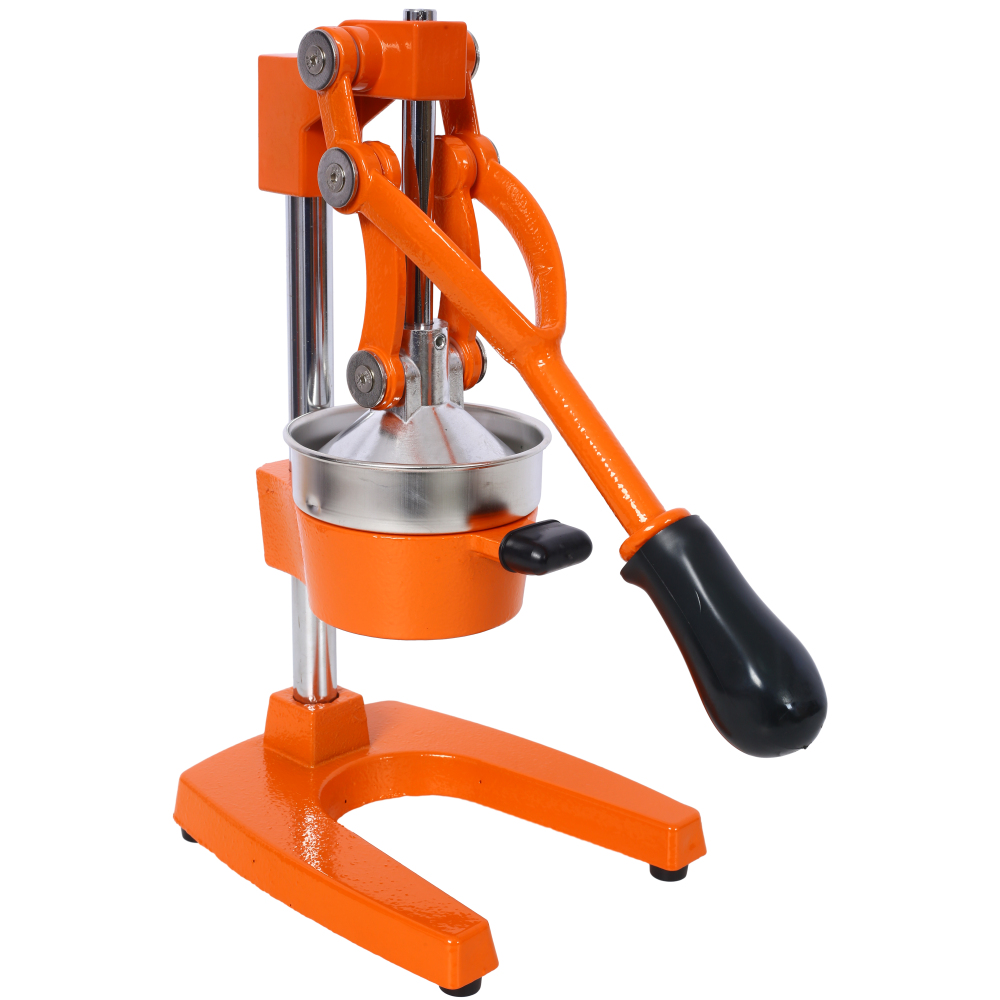 Citrus Lemon Squeezer - เครื่องคั้นน้ำส้มเหลืองเหล็กหล่อสีส้ม, เครื่องคั้นน้ำผลไม้แบบกดมือขนาดใหญ่พิเศษสำหรับใช้งานเชิงพาณิชย์, เครื่องสกัดน้ำผลไม้แบบตั้งโต๊ะสำหรับน้ำส้มและน้ำมะนาวสด ใช้ในบ้าน บาร์ หรือธุรกิจจัดเลี้ยง