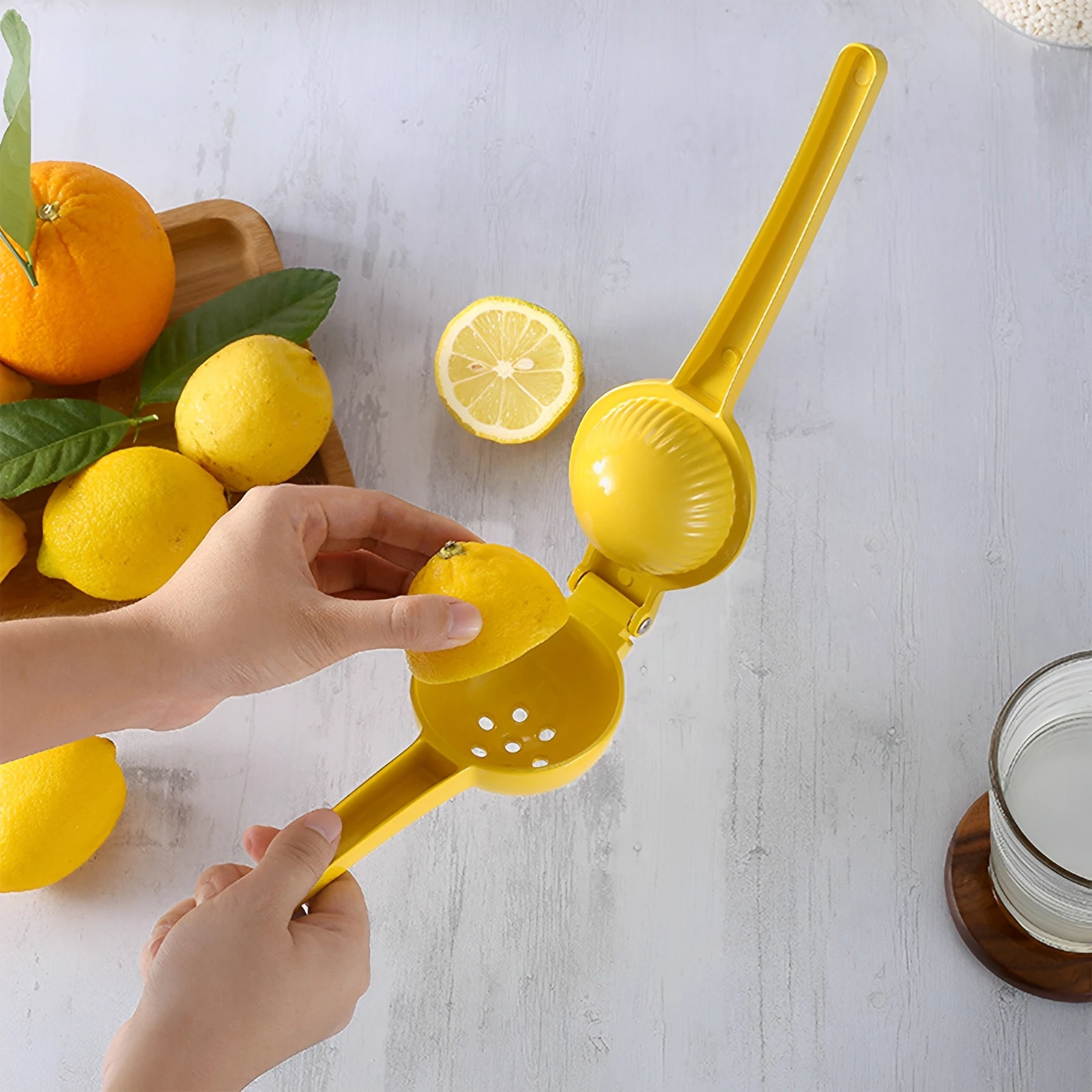 Citrus Lemon Squeezer - ที่คั้นน้ำมะนาวและมะกรูดแบบมือถือ ทำจากอะลูมิเนียมอัลลอยด์ เครื่องคั้นน้ำผลไม้แบบกดมือ อุปกรณ์คั้นน้ำผลไม้สดสำหรับครัว