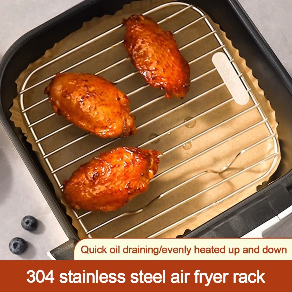 Kitchen Gadgets Air Fryer - ตะแกรงย่างทรงกลมพร้อมขาตั้ง สแตนเลส 304 ตะแกรงสำหรับหม้อทอดไร้น้ำมัน ตะแกรงระบายความร้อนแบบหนา สำหรับใช้ในครัวเรือน