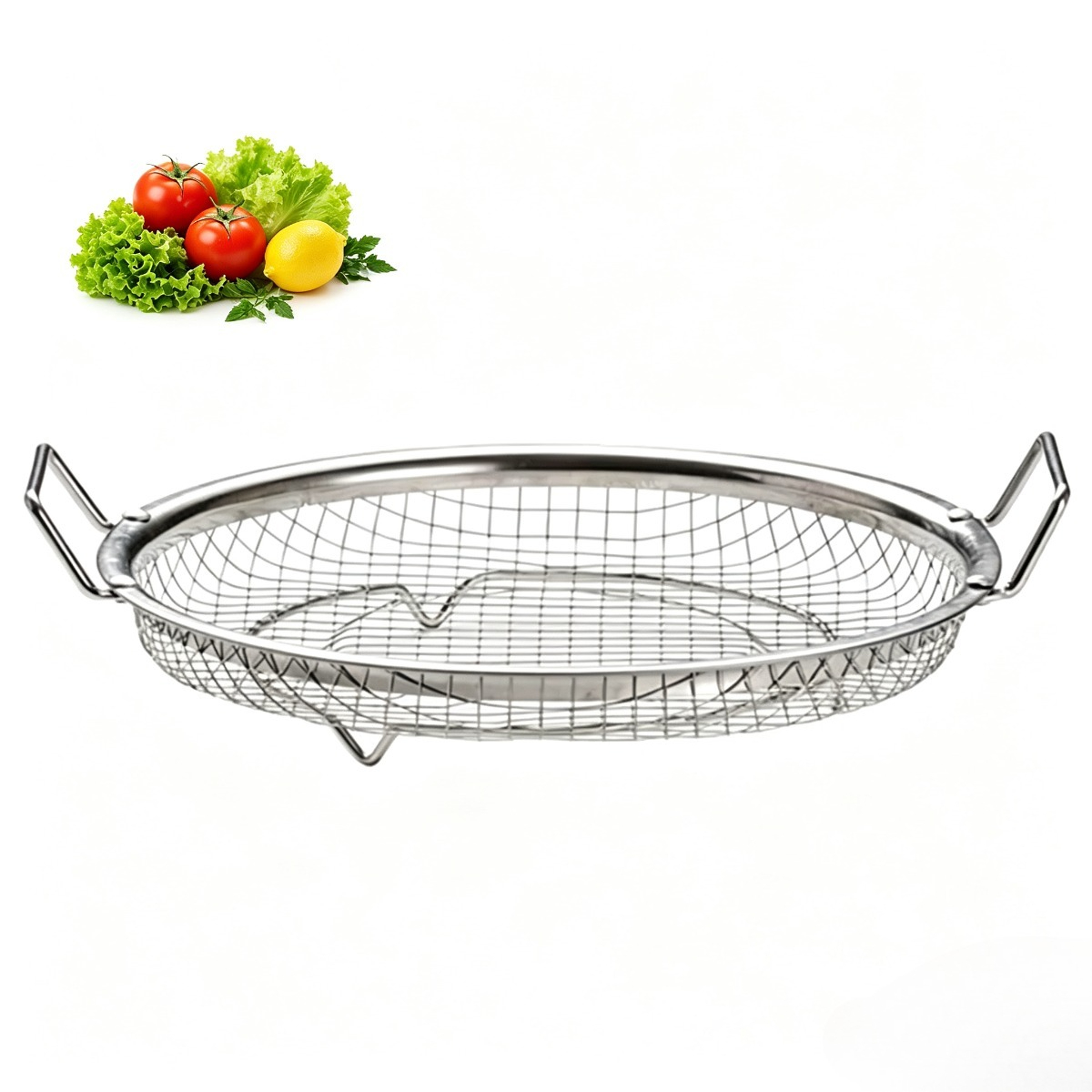 Kitchen Gadgets Air Fryer - ตะแกรงกรองน้ำมันสแตนเลสสำหรับหม้อทอดไร้น้ำมัน 1 ชิ้น ตะกร้ากรองน้ำสำหรับผัก ผลไม้ พาสต้า